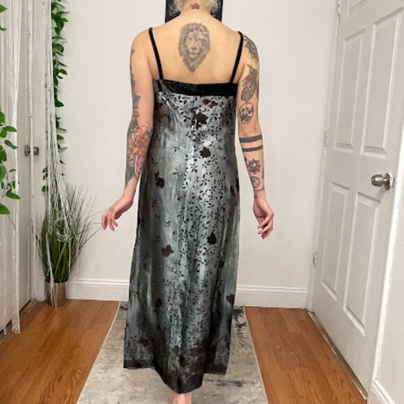 Y2K Andrea Rosati Sleeveless Floral Maxi Dress Square Neck Size 6 Gray/Black - Picture 11 of 14